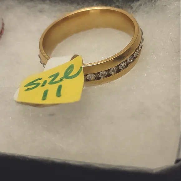 Stainless Steel Gold Plated Band w/ Crystals - Picture 6 of 7